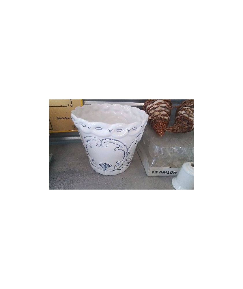 CACHE POT BLANC BLEU 