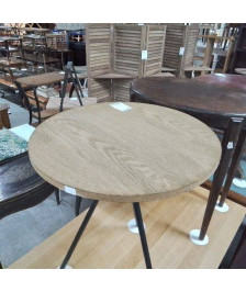 TABLE RONDE PLATEAU BOIS HAUTEUR RÉGLABLE PIED METAL NOIR