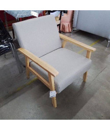 FAUTEUIL TISSU GRIS CLAIR ACCOUDOIRS BOIS CLAIR
