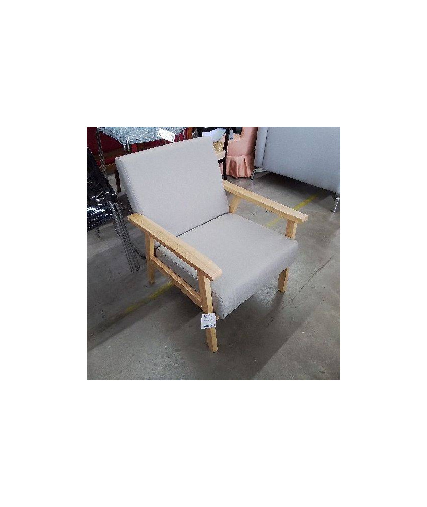 FAUTEUIL TISSU GRIS CLAIR ACCOUDOIRS BOIS CLAIR