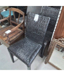 LOT 4 CHAISES OSIER NOIR PIEDS BOIS NOIR