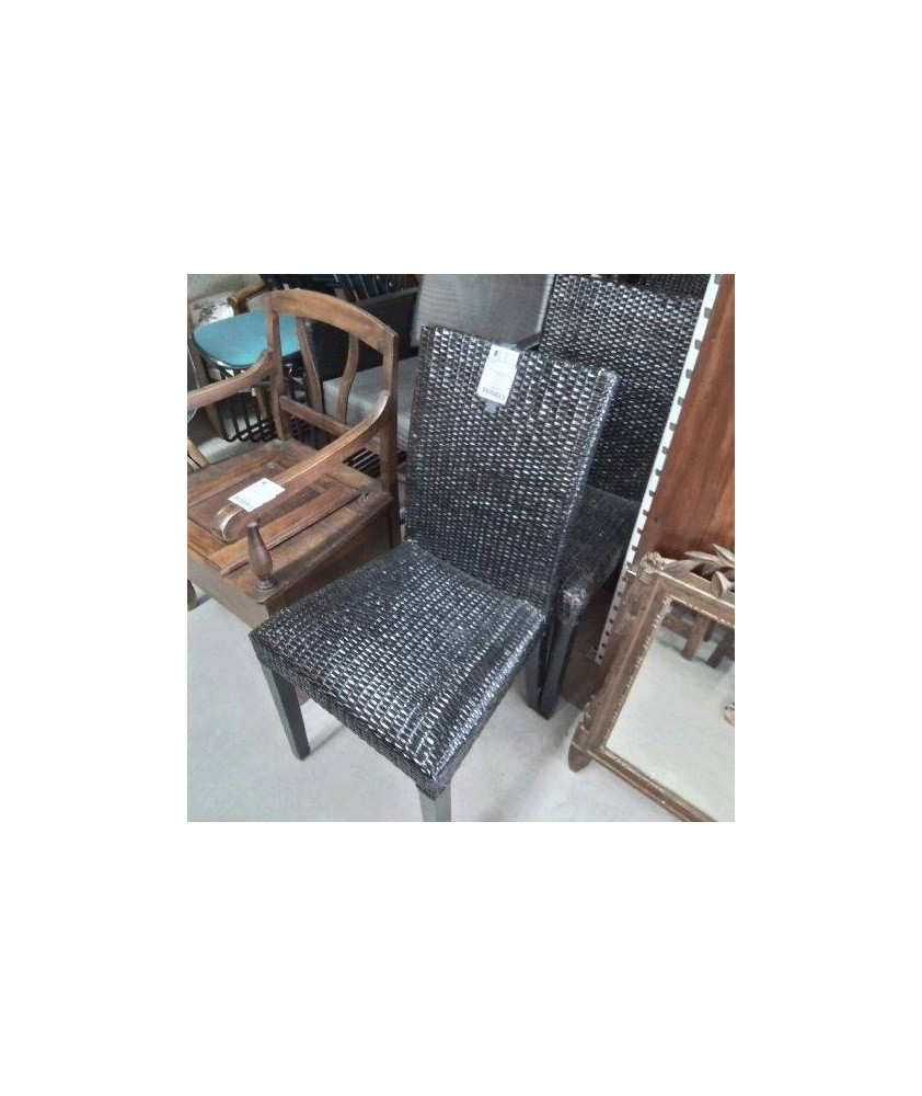 LOT 4 CHAISES OSIER NOIR PIEDS BOIS NOIR