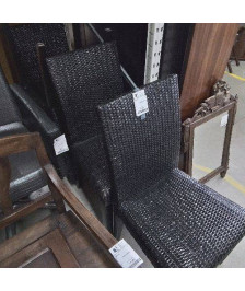 LOT 4 CHAISES OSIER NOIR PIEDS BOIS NOIR