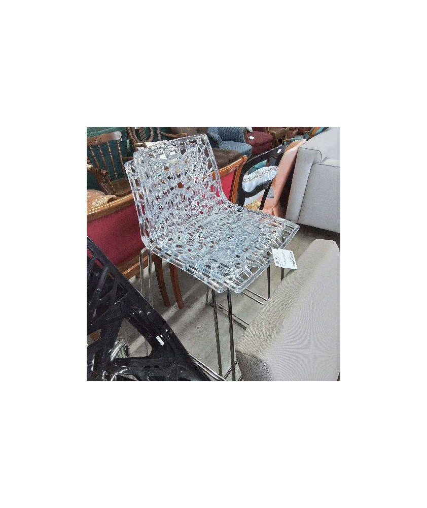 PAIRE TABOURET NID D\'ABEILLE CRISTAL PIED CHROME