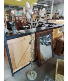 LAMPADAIRE MÉTAL VERT ET VERRE ORANGÉ 3 FEUX 