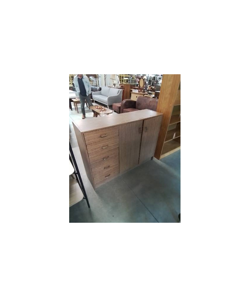 BUFFET BOIS MARRON 5 TIROIRS 2 PORTES