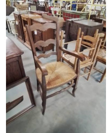 FAUTEUIL DE CHEMINÉE BOIS PAILLÉ DOSSIER MOUSTACHE 