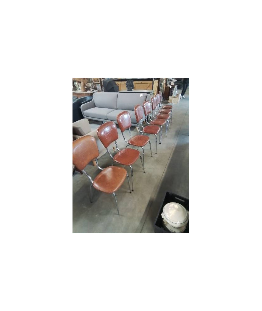 CHAISES ASSISE PU ET CHOCOLAT PIÈTEMENT METAL CHROMÉ 