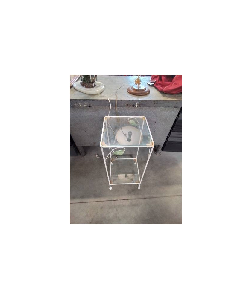 CONSOLE METAL AUX FEUILLES 2 PLATEAUX VERRE