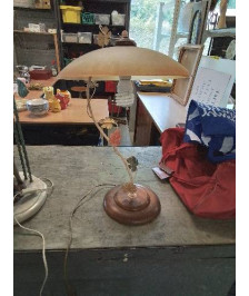 LAMPE METAL AUX FEUILLES SOCLE BOIS