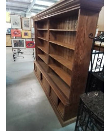 BIBLIOTHÈQUE PITCHPIN 8 ETAGERES  4 PORTES COULISSANTES (4 PORTES VITRÉES AMOVIBLES EN L\'ÉTAT) 246X