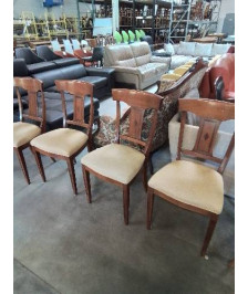4 CHAISES BOIS CLAIR STYLE DIRECTOIRE ASSISE  TISSU JAUNE