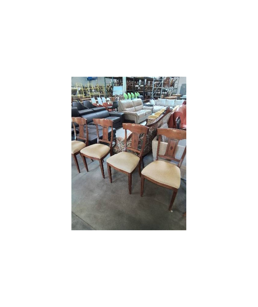 4 CHAISES BOIS CLAIR STYLE DIRECTOIRE ASSISE  TISSU JAUNE