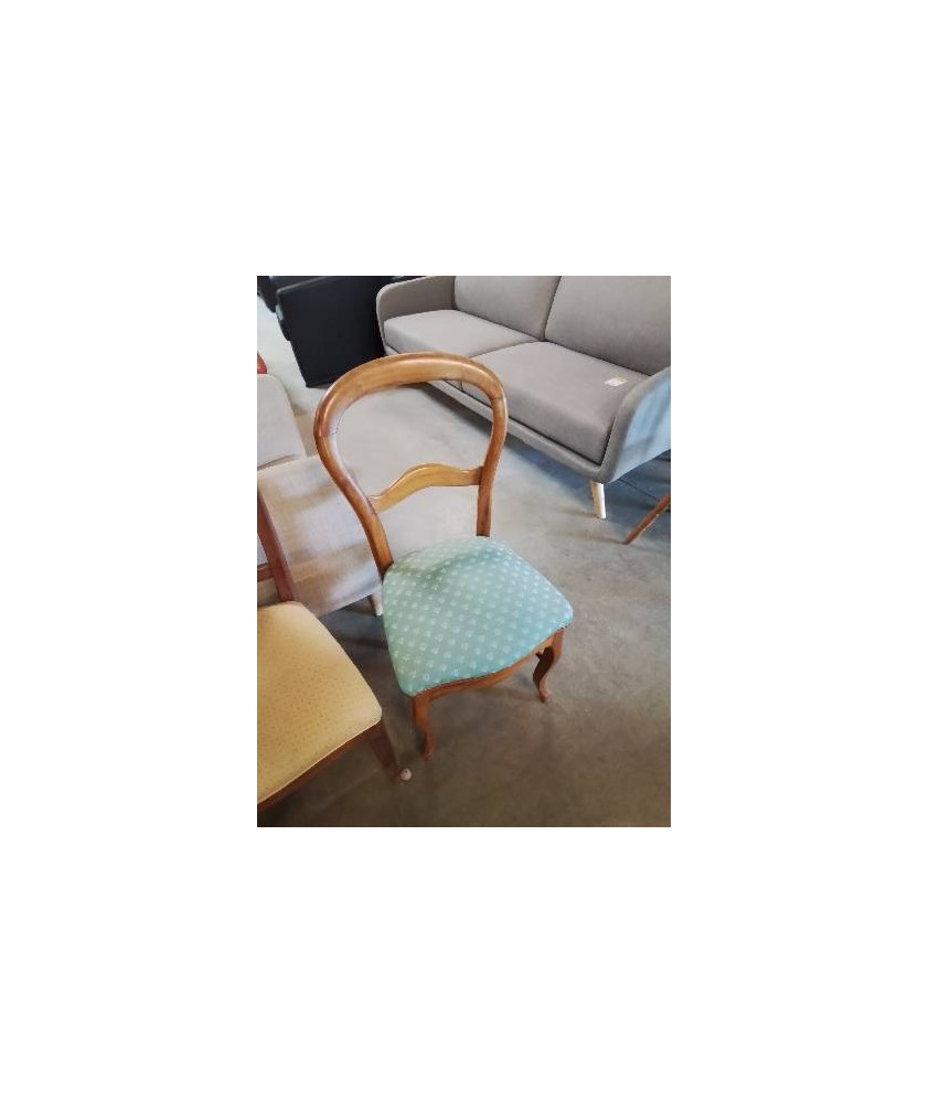 CHAISE BOIS CLAIR ASSISE  TISSU VERT NAPOLÉON III