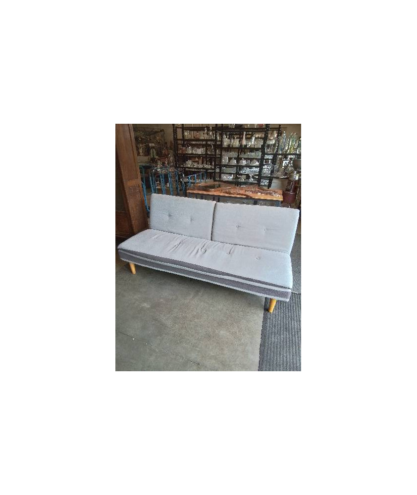 CANAPÉ CONVERTIBLE TISSU TAUPE PIEDS BOIS CLAIR 