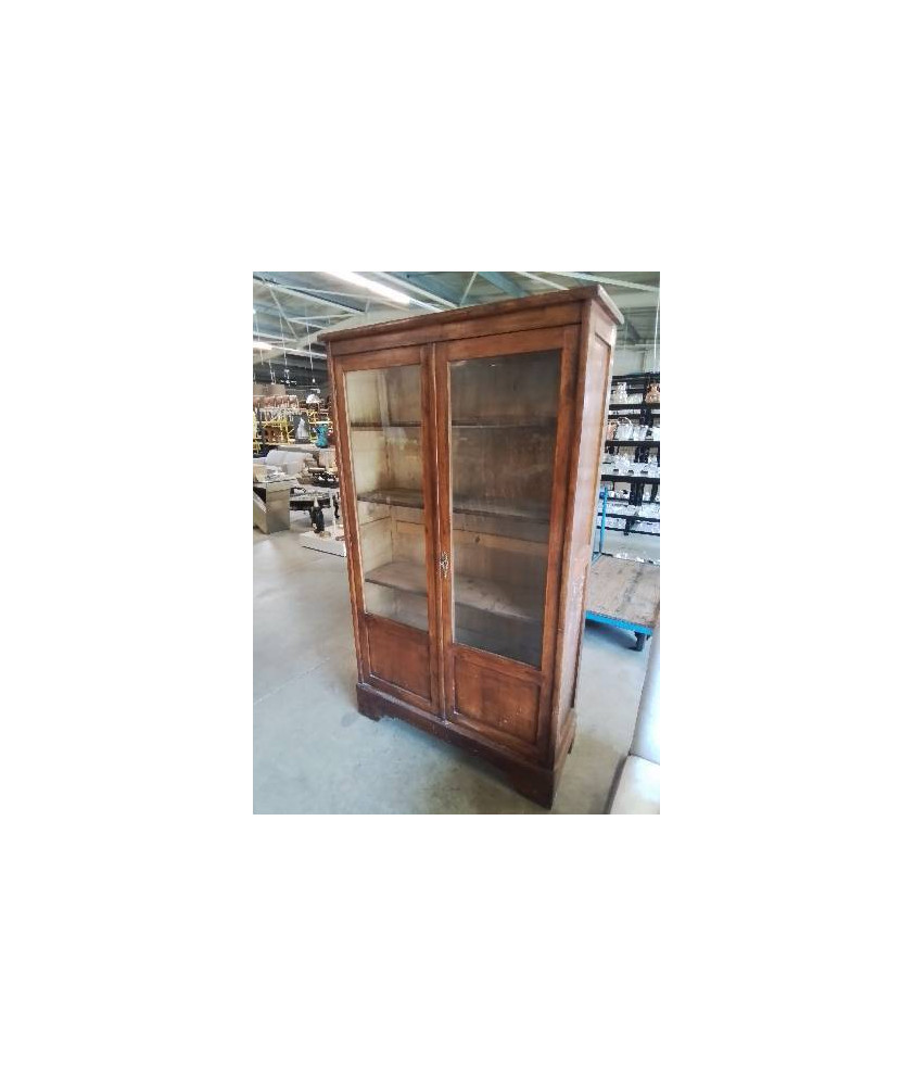 BIBLIOTHÈQUE BOIS 2 PORTES VITRÉES FIN XIXE