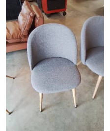 4 CHAISES PIÈTEMENT MÉTAL EFFET BOIS CLAIR ASSISE TISSU TAUPE