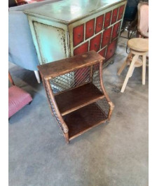 ÉTAGÈRE ROTIN BOIS ET VANNERIE 2 NICHES ANNÉES 60