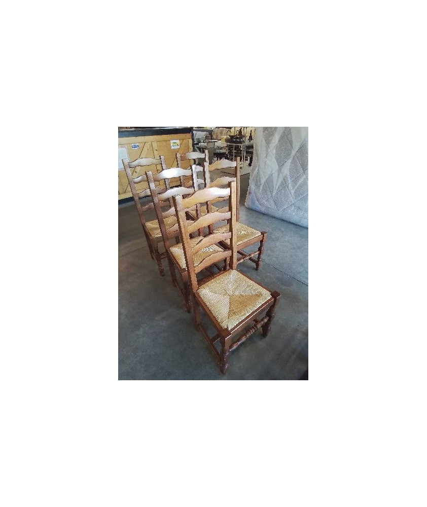 5 CHAISES BOIS CLAIR PAILLÉ A ENTRETOISE DOSSIER 4 BARREAUX 