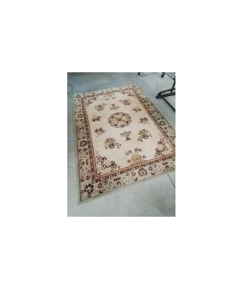 TAPIS LAINE SAINT MACLOU ECRU MARRON VERT 140X200CM