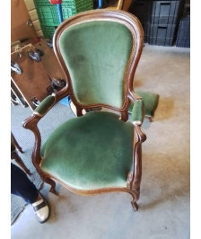 FAUTEUIL NAPOLÉON III ACAJOU VELOURS VERT