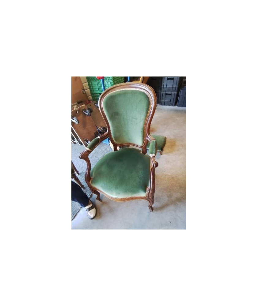 FAUTEUIL NAPOLÉON III ACAJOU VELOURS VERT