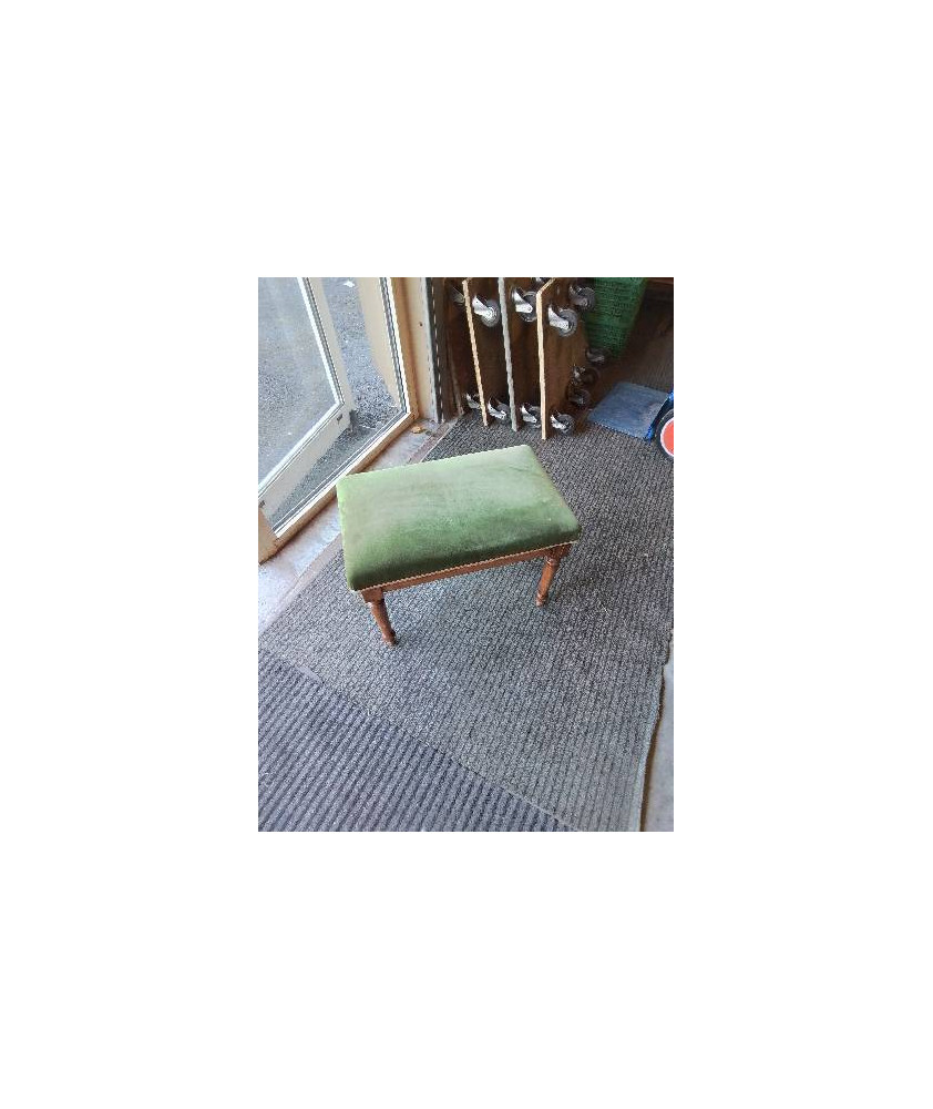 TABOURET RECTANGULAIRE BOIS CAPITONNÉ VELOURS VERT EN L\'ÉTAT 