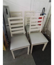 4 CHAISES BOIS BLANC ASSISE CAPITONNÉ PU ARGENTÉ 