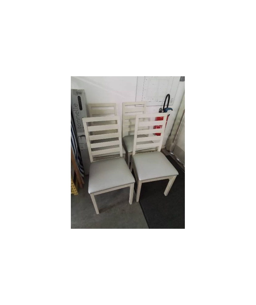 4 CHAISES BOIS BLANC ASSISE CAPITONNÉ PU ARGENTÉ 