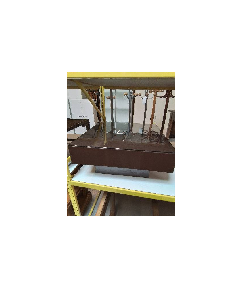 TABLE BASSE CARRÉE BOIS CHOCOLAT PLATEAU VERRE