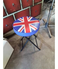 TABOURET PLIANT PIÈTEMENT MÉTAL NOIR ASSISE DRAPEAU BRITANNIQUE 