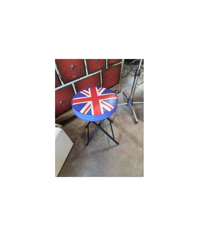 TABOURET PLIANT PIÈTEMENT MÉTAL NOIR ASSISE DRAPEAU BRITANNIQUE 