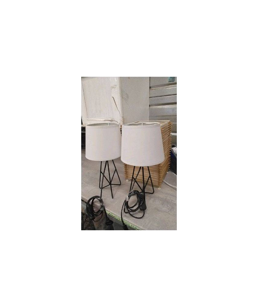 LAMPE PIED NOIR ABAT JOUR BLANC