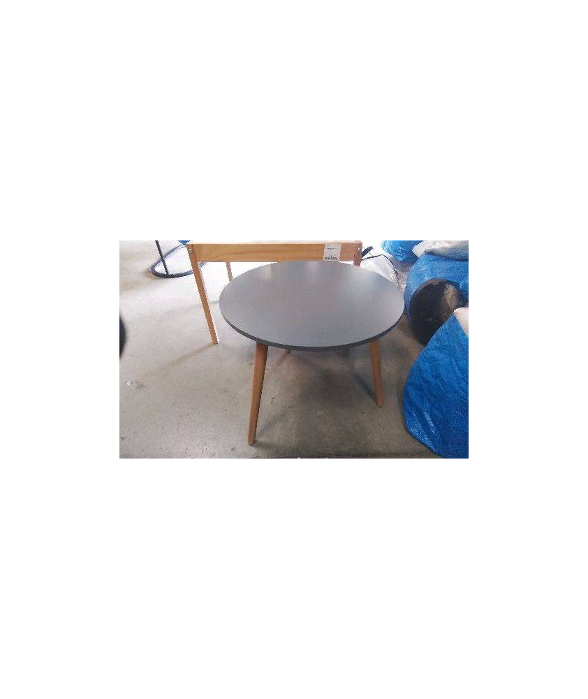 TABLE BASSE RONDE GRISE PIEDS BOIS 