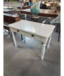 BUREAU RECTANGULAIRE BOIS BLANC 2 TIROIRS PIEDS TOURNÉS 