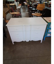 COMMODE A RESSAUT STYLE LOUIS XV 3 TIROIRS BOIS PEINT BLANC