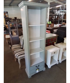 BIBLIOTHÈQUE BOIS TAUPE ET BLANC 2 TIROIRS 4 NICHES 