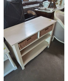 BUFFET BOIS ECRU 2 NICHES 2 TIROIRS VANNERIE 