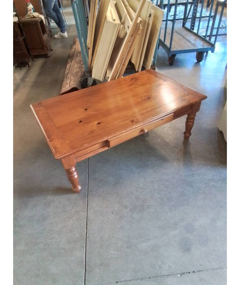 TABLE BASSE BOIS 1 TIROIR CLAIR PIEDS TOURNÉS 