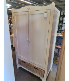 ARMOIRE PENDERIE 2 PORTES BOIS ECRU 1 TIROIR VANNERIE 