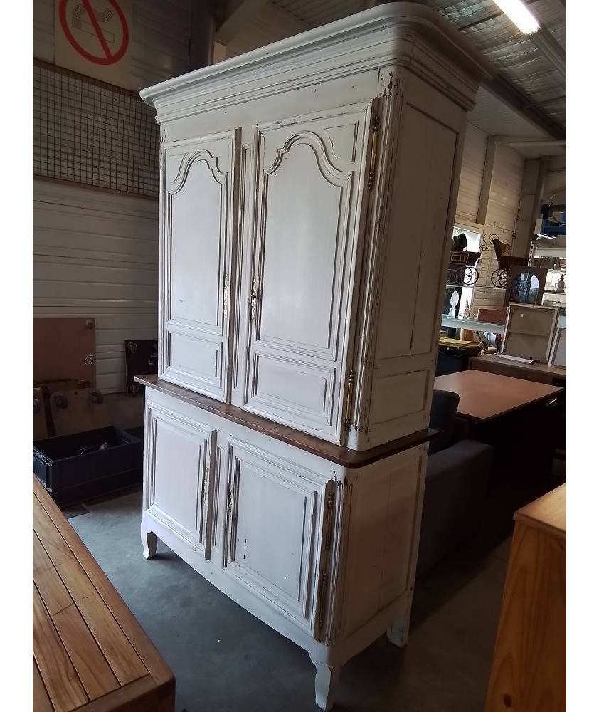 BUFFET 2 CORPS BOIS MOULURÉ PEINT BLANC 4 PORTES STYLE RÉGENCE FIN XIXE 
