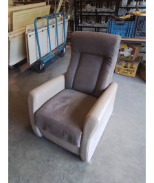 FAUTEUIL RELAX MANUEL PU TAUPE ET TISSU MARRON ACOMODEL