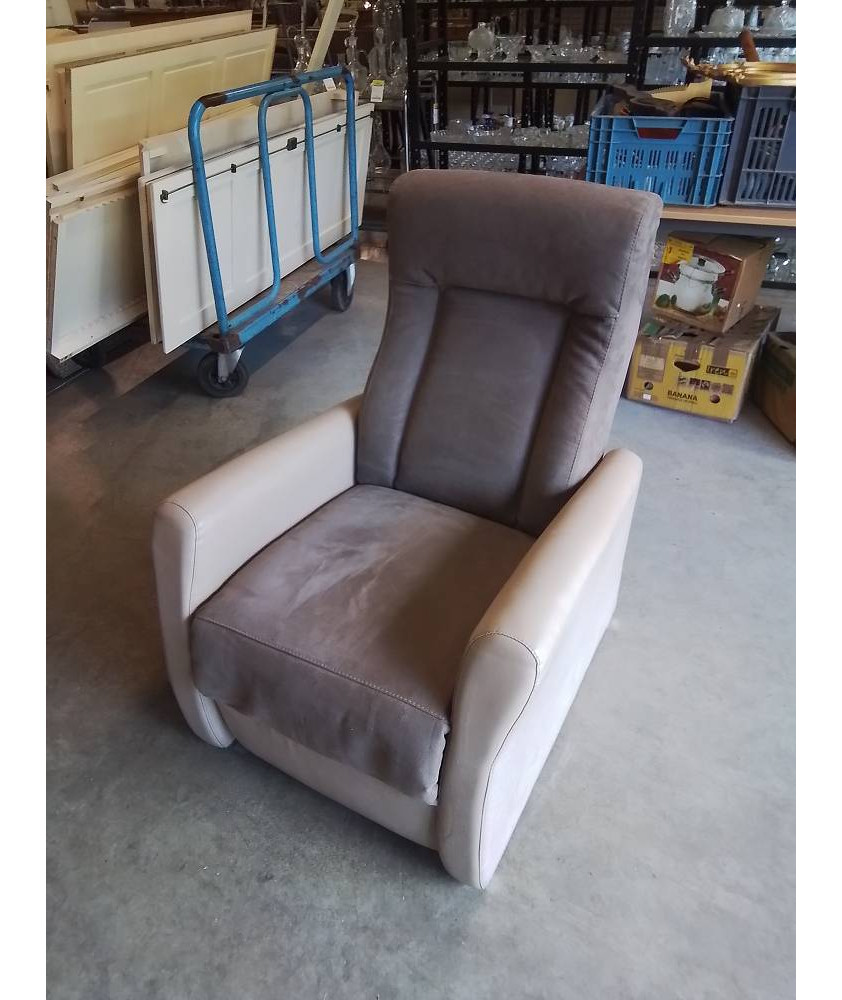 FAUTEUIL RELAX MANUEL PU TAUPE ET TISSU MARRON ACOMODEL