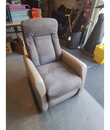 FAUTEUIL RELAX MANUEL PU TAUPE ET TISSU MARRON ACOMODEL EN L\'ÉTAT 