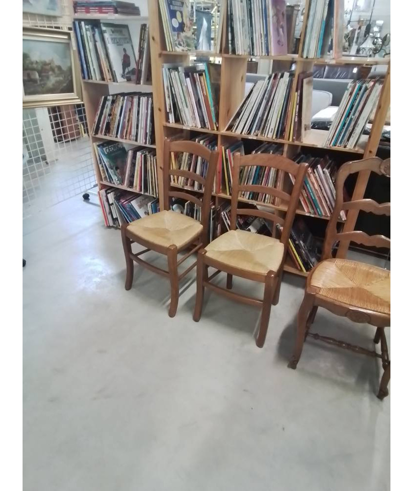 PAIRE DE CHAISES BOIS PAILLÉ DOSSIER 3 BARREAUX 