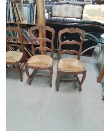 PAIRE DE CHAISES BOIS PAILLÉ STYLE RÉGENCE DOSSIER 3 BARREAUX COQUILLE 