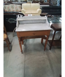 TABLE DE TOILETTE BOIS CLAIR 1 TIROIR MARBRE BLANC FIN XIXE