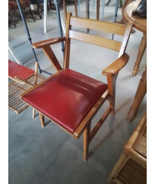 BRIDGE BOIS CLAIR ASSISE CAPITONNÉ SKAÏ ROUGE ANNÉES 50