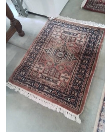 TAPIS LAINE FAIT MAIN ROSE BLEU 90X60CM