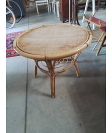 TABLE BASSE RONDE ROTIN ET VANNERIE ANNÉES 60